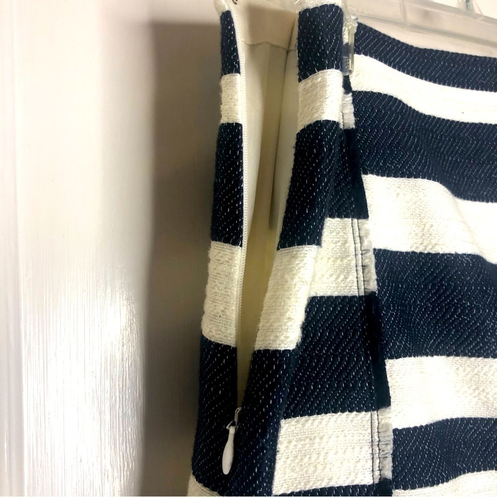 Loft Striped Illusion shift skirt navy blue and white fringe detail size 14 NWT - Picture 5 of 14